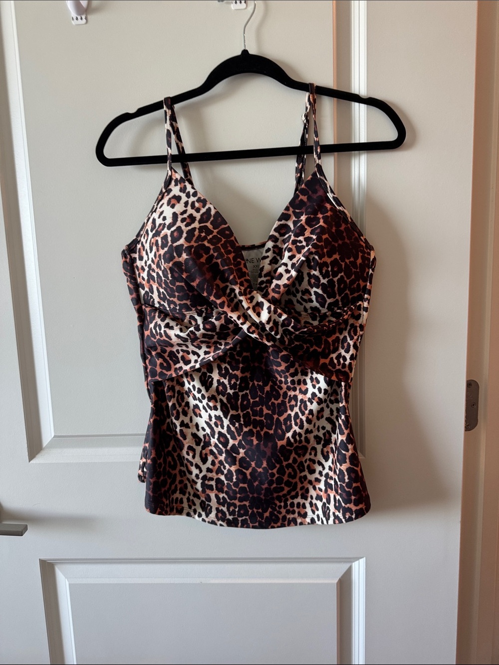 Nine West Leopard Print Twist-Front Swim Tankini - Brown/Cream